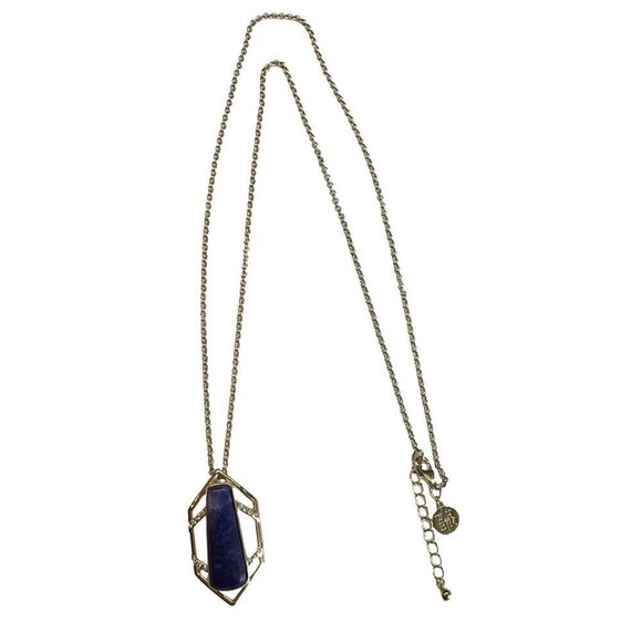 WHBM White House Black Market Pendant Necklace Natural Stone Sodalite Gold Tone - Picture 3 of 3